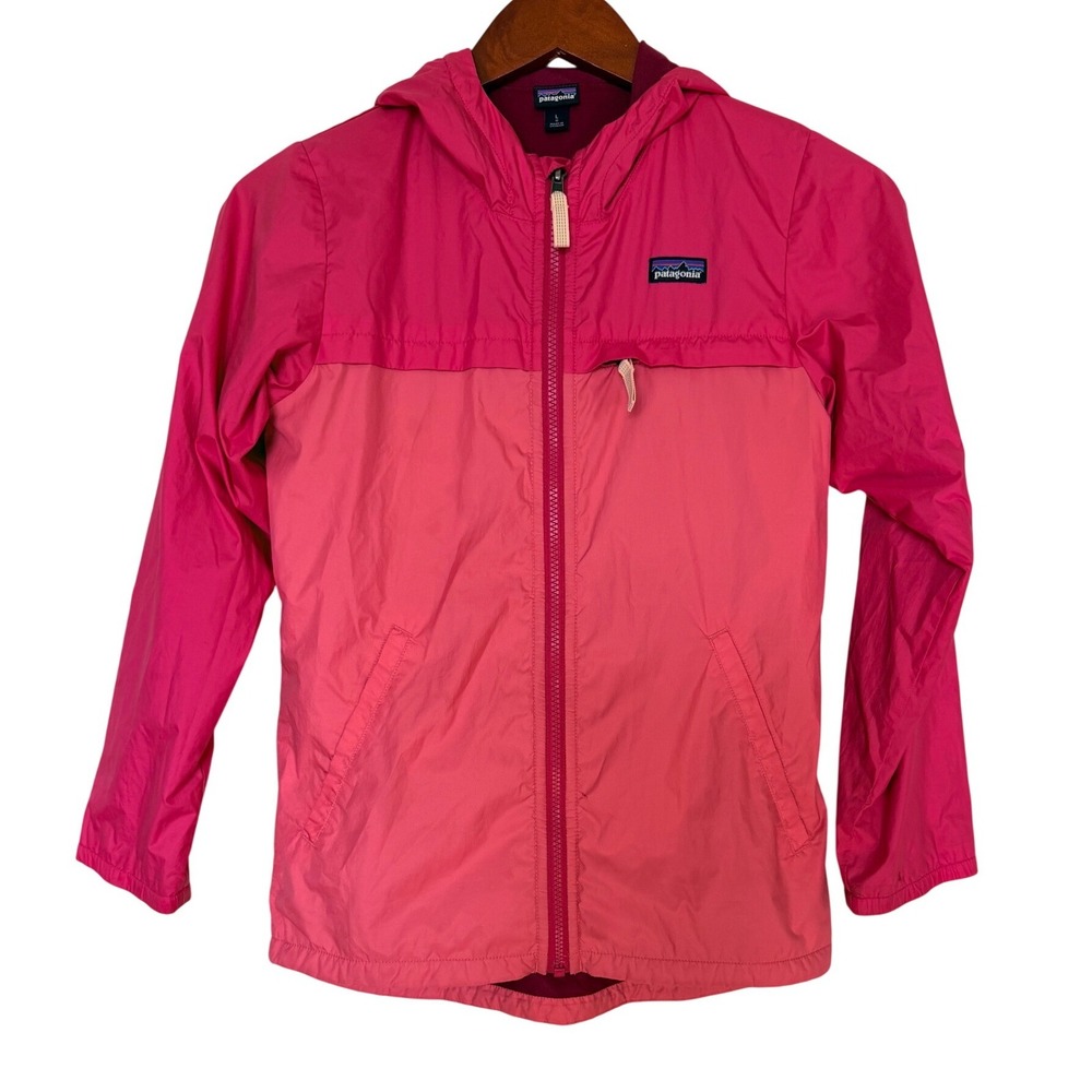 Patagonia Jacket Girls L 12 Shelled Synchilla Pink Colorblock Hooded EUC